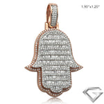 14K Rose Gold 1.75ctw Baguette Diamond 3-D Hamza Pendant