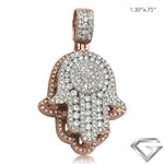 14K Rose Gold 1.20ctw Diamond Hamza Pendant - Round Cluster W/ 2 Row Border In Middle