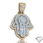 14K Yellow Gold & White Gold 2.00ctw Two Tone Diamond Hamzah Pendant - Baguette Diamond Fingers