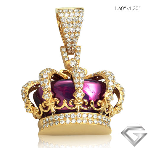 10K Yellow Gold 2.85ctw Diamond Crown Pendant - Purple Enamel