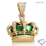 10K Yellow Gold 2.85ctw Diamond Crown Pendant - Green Enamel