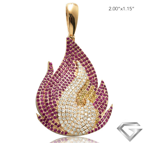 14K Diamond-Sapphire Flame Pendant - Diamond 1.13ctw - Saphire 2.13ctw