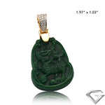 14K Yellow Gold 0.25ctw Diamond Bezel With Jade Dragon - Chinese Zodiac - 54.0ct Green Jade