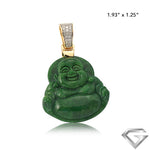 14K Yellow Gold 0.25ctw Diamond Bezel With Jade Buddha - 61.0ct Green Jade