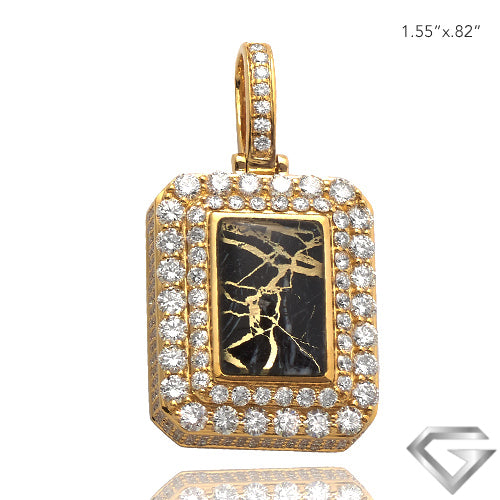 10K Yellow Gold 4.00ctw Diamond 3-D Dog Tag Pendant - Gold Quartz Black