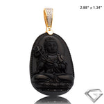 14K Yellow Gold 0.30ctw Diamond Bail With Obsidian Buddha