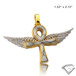 10K Yellow Gold & White 0.65ctw Diamond And Gold Quartz Ankh With Wings Pendant - Gold Quartz Whi