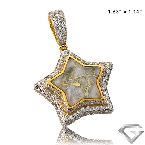 10K Yellow Gold 3.60ctw Diamond And Gold Quartz Star Pendant - Gold Quartz White