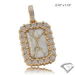 10K Yellow Gold 2.60ctw Diamond Dog Tag With Gold Quartz - Cluster Border - Gold Quartz Whi