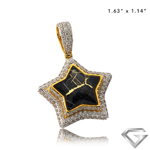 10K Yellow Gold 3.60ctw Diamond And Gold Quartz Star Pendant - Gold Quartz Black