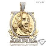 10K Yellow Gold 3.75ctw Diamond Benjamin Franklin Portrait Pendant