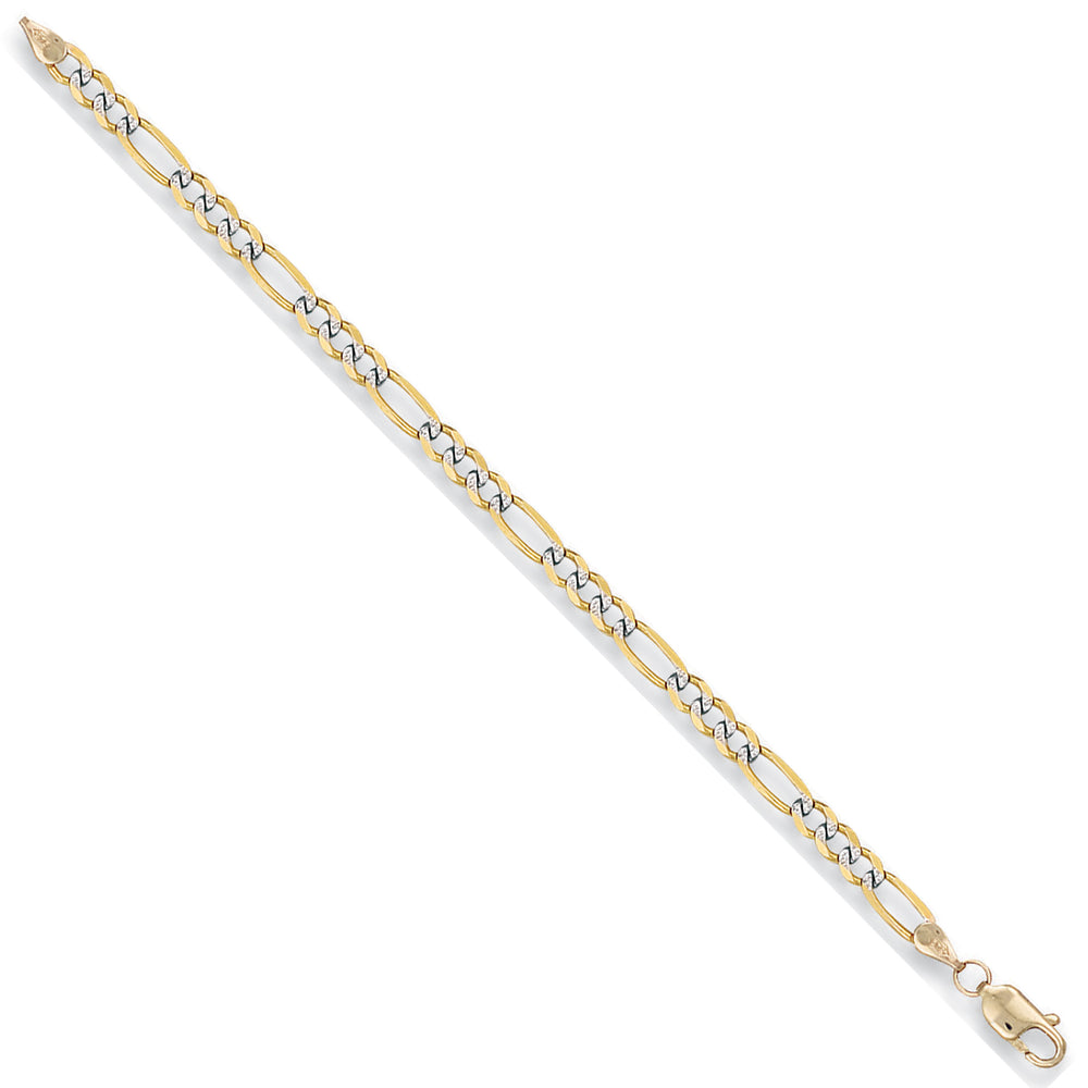 9ct Yellow Gold Rhodium Plated Figaro Chain