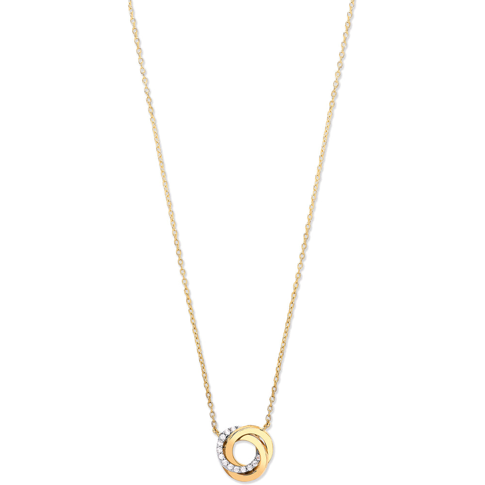 9ct Yellow Gold Entwined 3 Rings CZ (Cubic Zirconia) Necklace