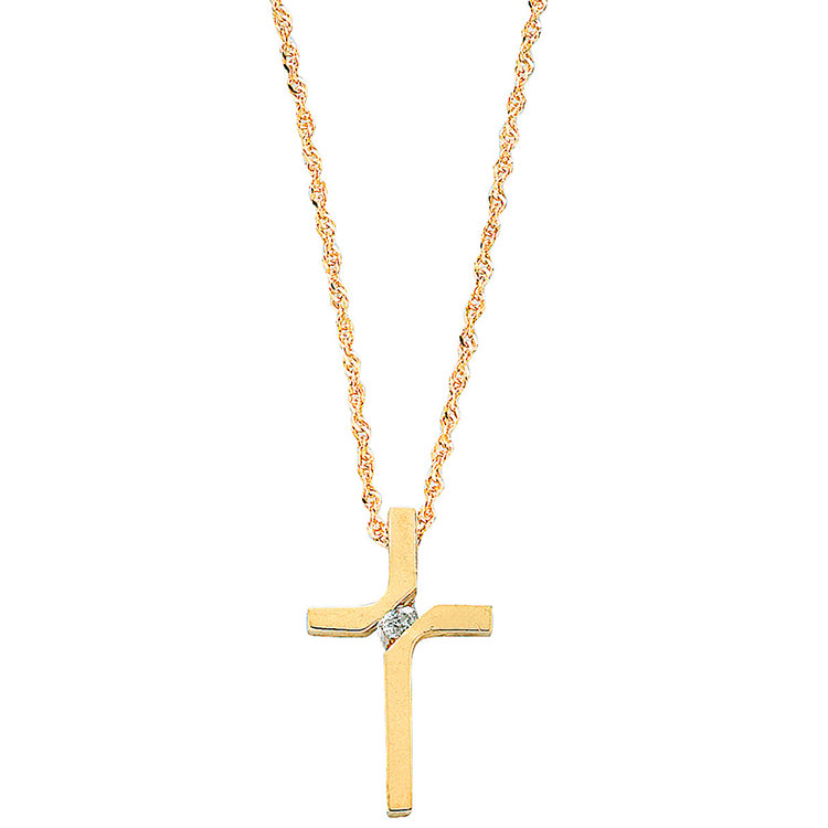 9ct Yellow Gold 0.04ct Diamond Cross Pendant with 18in/45cm Chain