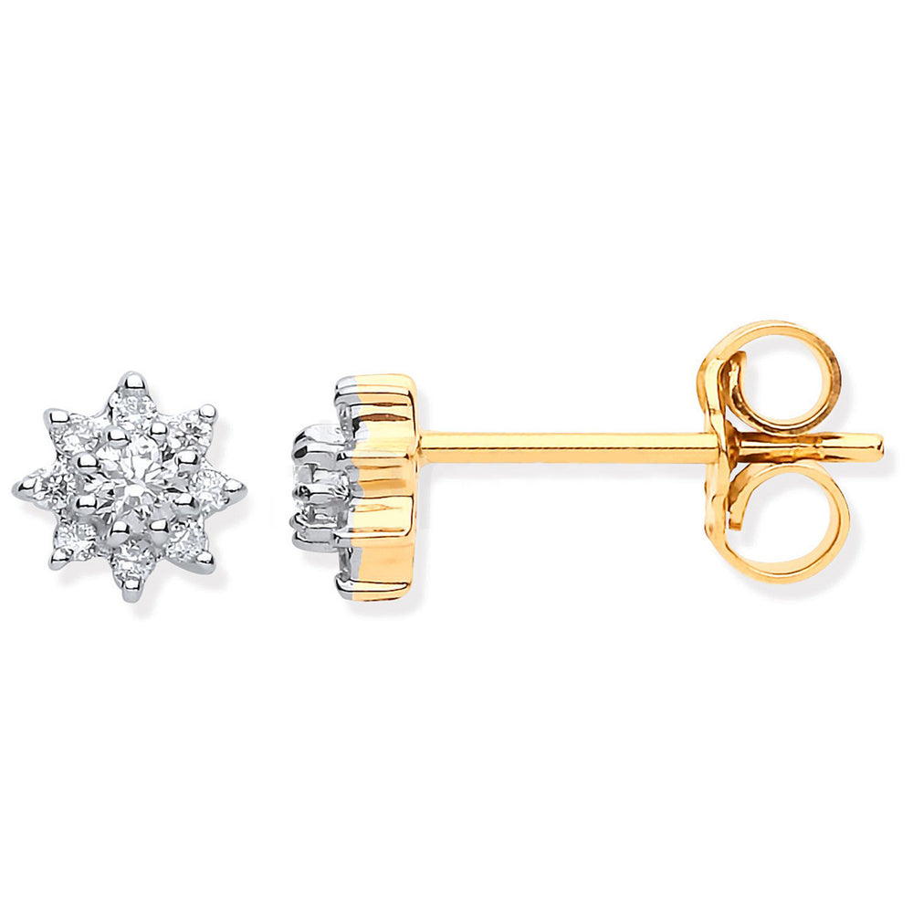 9ct Yellow Gold 0.25ct Diamond Cluster Stud Earrings