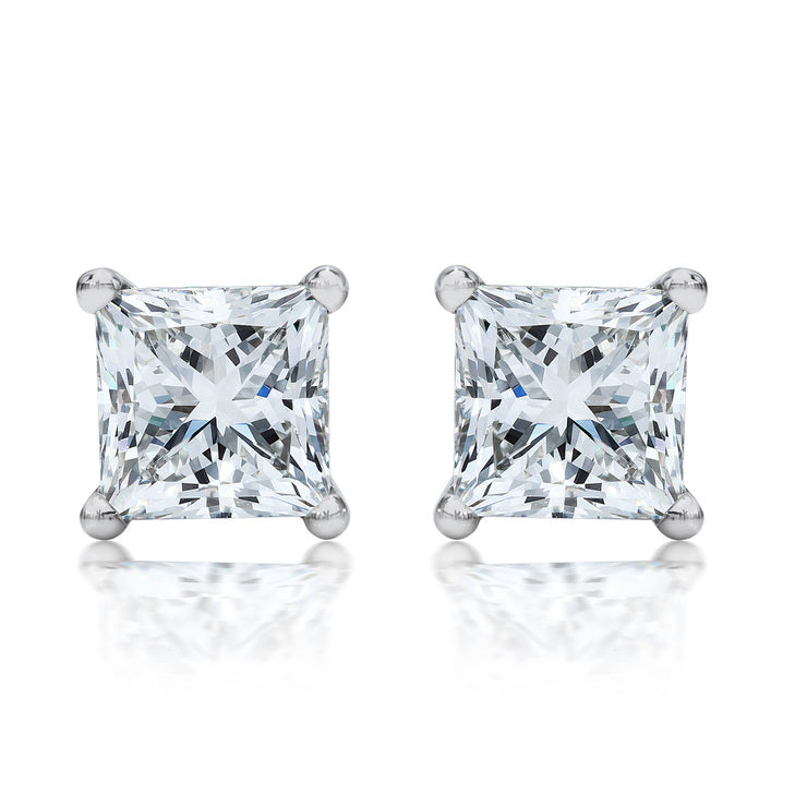 18ct White Gold 1.00ct Claw Set Princess Cut Diamond Stud Earrings