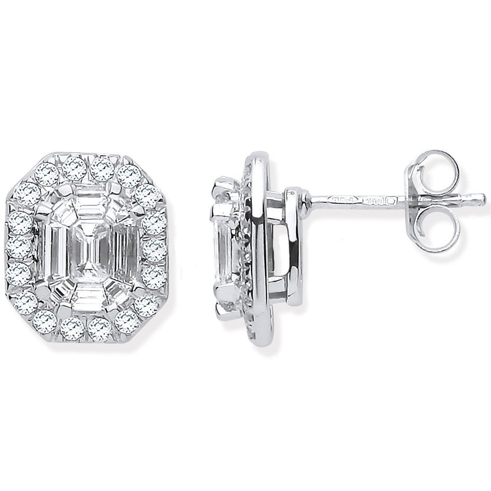 18ct White Gold Rd. Baguettes & Emerald Centre 1.40ctw Diamond Studs