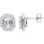 18ct White Gold Rd. Baguettes & Emerald Centre 1.40ctw Diamond Studs