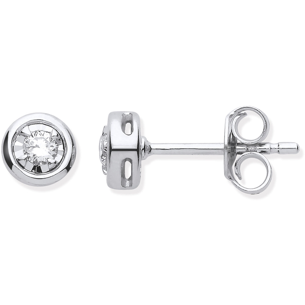 9ct White Gold Rub-Over Illusion Set 0.10ctw Diamond Studs