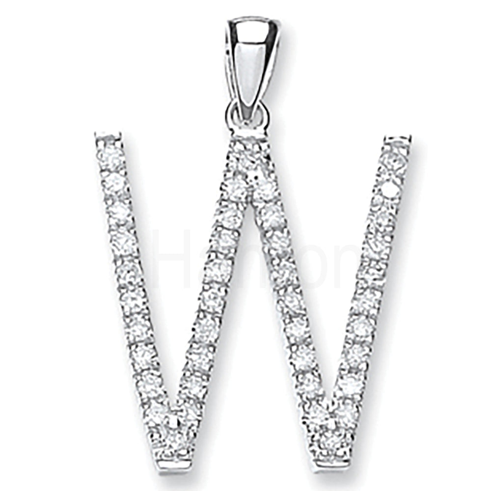 9ct White Gold 0.33ct Diamond W Letter Pendant