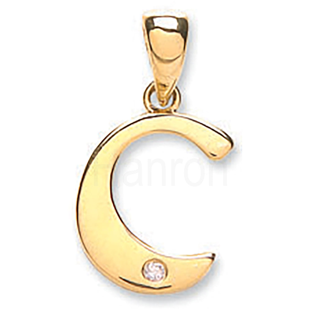 9ct Yellow Gold 0.01ct Diamond C Letter Pendant