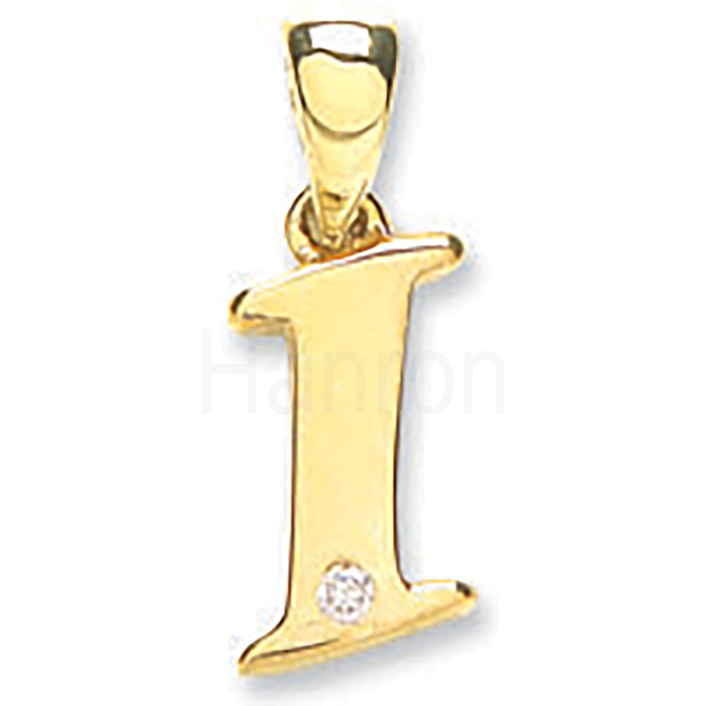 9ct Yellow Gold 0.01ct Diamond I Letter Pendant