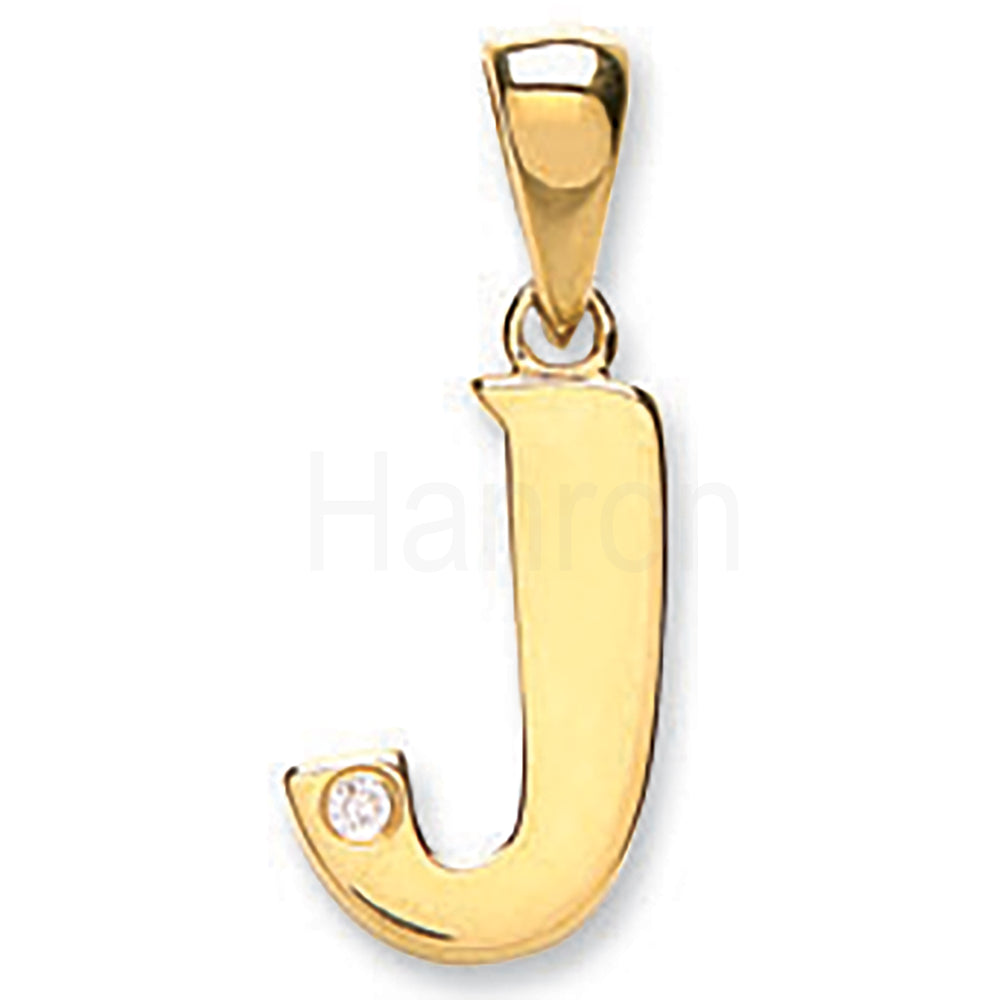 9ct Yellow Gold 0.01ct Diamond J Letter Pendant