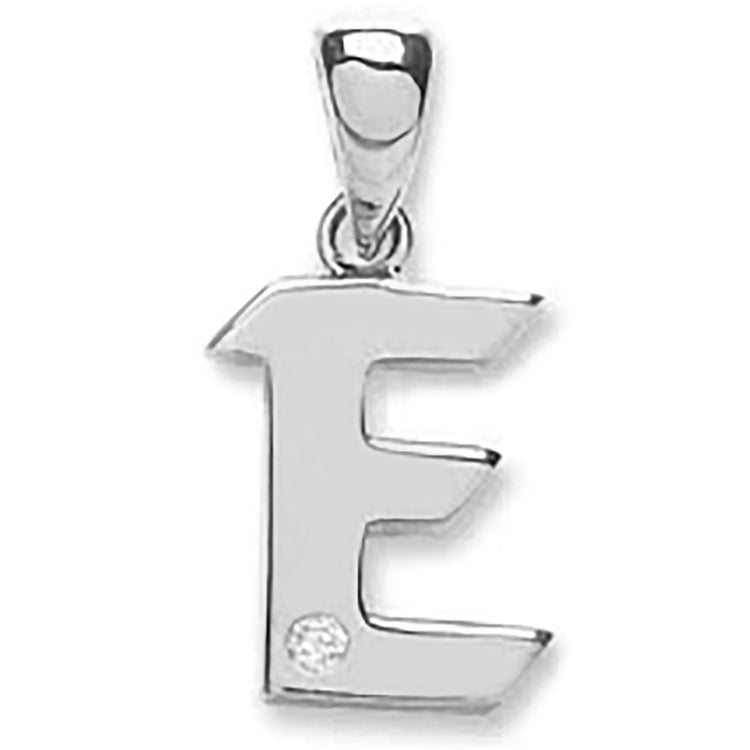 9ct White Gold 0.01ct Diamond E Letter Pendant