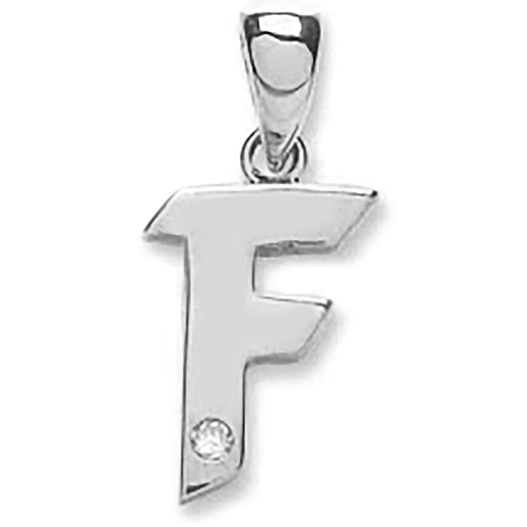 9ct White Gold 0.01ct Diamond F Letter Pendant