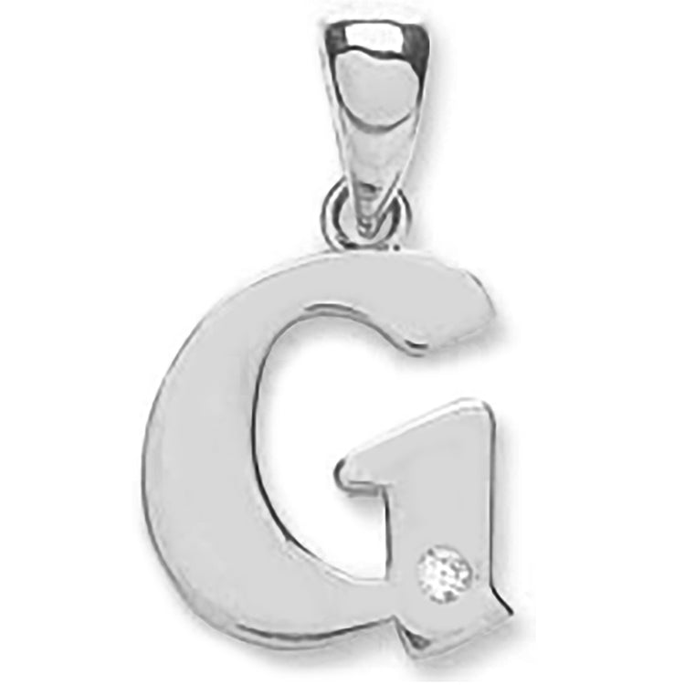 9ct White Gold 0.01ct Diamond G Letter Pendant