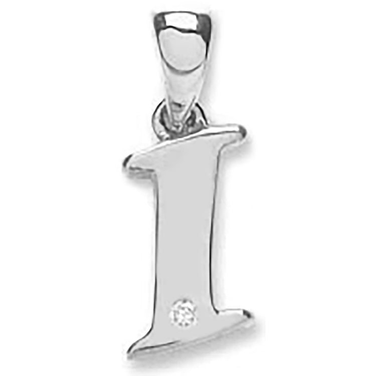 9ct White Gold 0.01ct Diamond I Letter Pendant