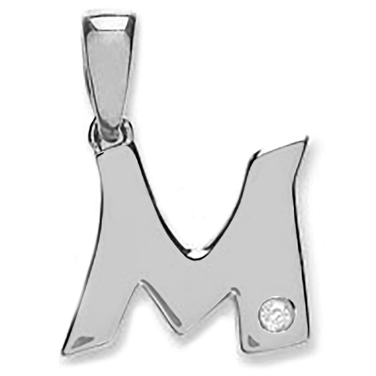 9ct White Gold 0.01ct Diamond M Letter Pendant