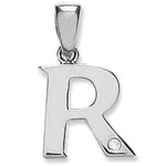 9ct White Gold 0.01ct Diamond R Letter Pendant