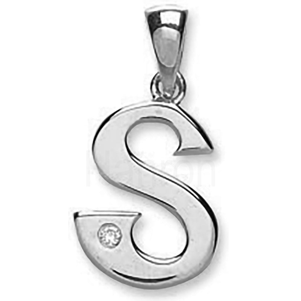 9ct White Gold 0.01ct Diamond S Letter Pendant