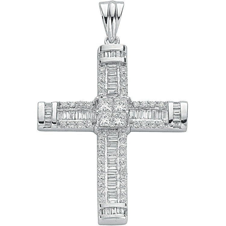 18ct White Gold 1.52ct Brilliant, Princess & Baguette Diamond Cross