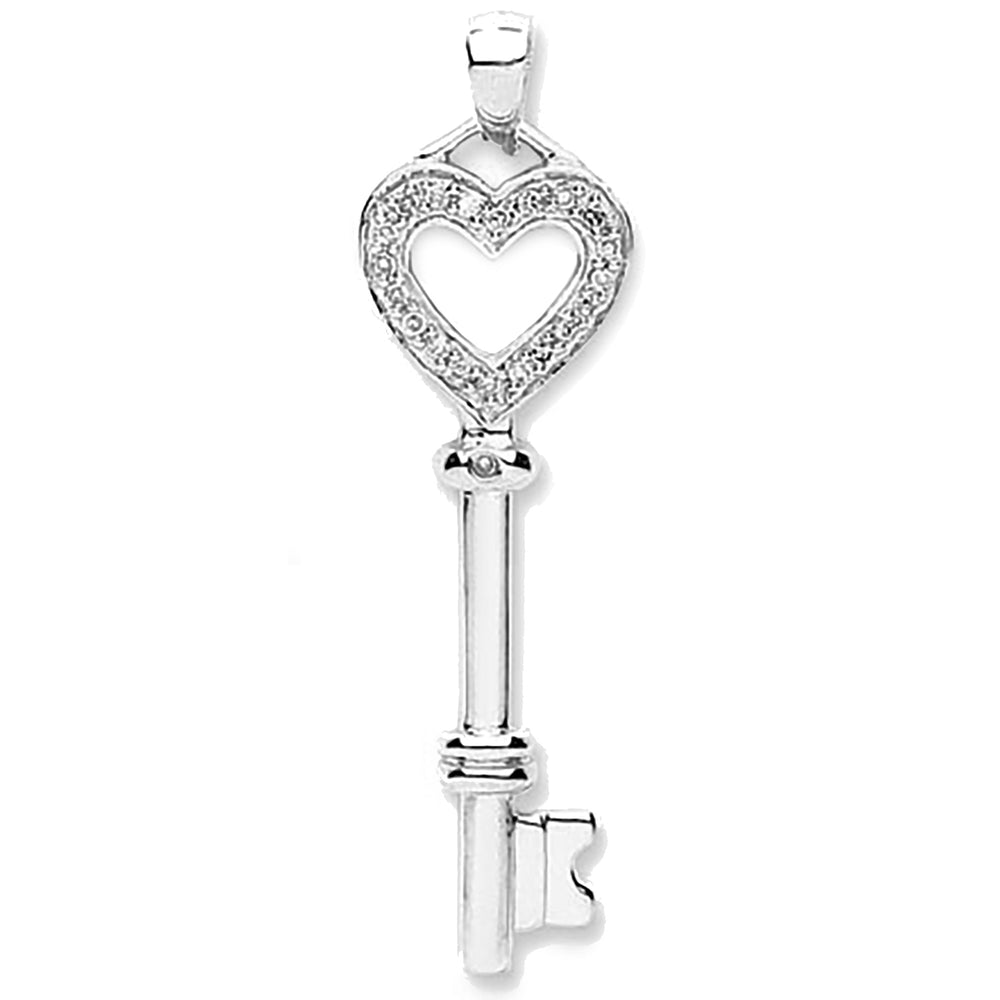 9ct White Gold 0.08ct Diamond Key