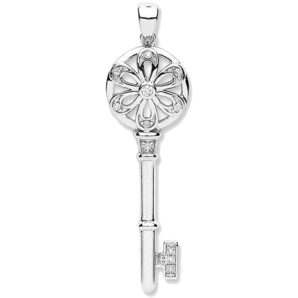 9ct White Gold 0.11ct Diamond Key