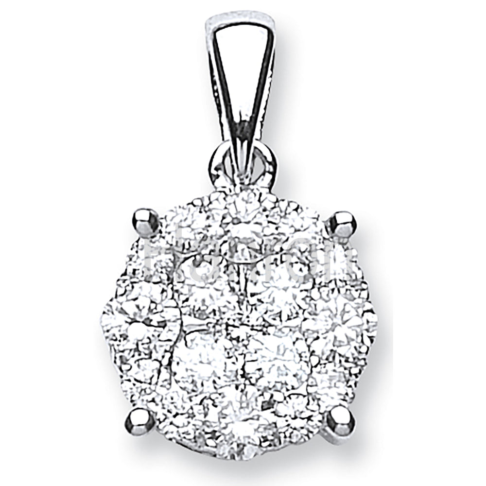 8ct White Gold 1.00ct Diamond Cluster Pendant