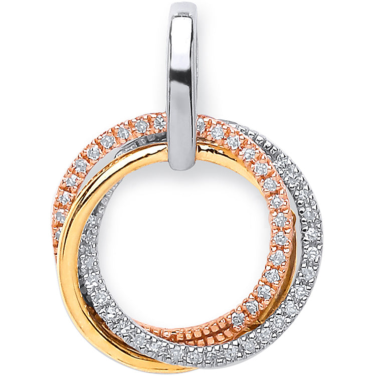 9ct 3 Colour Gold 0.15ct Diamond Circle Pendant