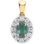 9ct Yellow Gold 0.40ct Emerald Cluster 0.05ct Diamond Pendant