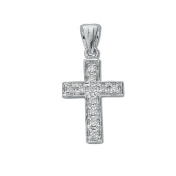 9ct White Gold 0.10ct Diamond Cross