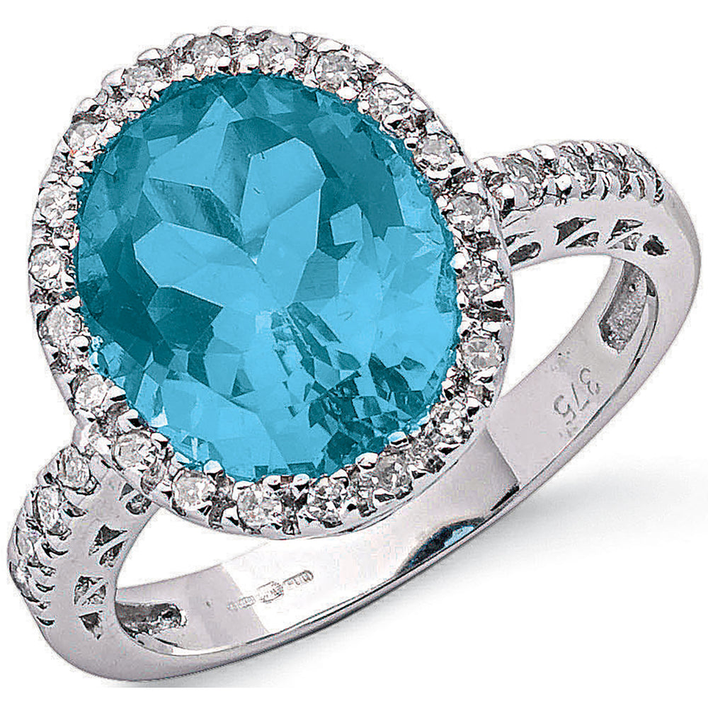 9ct White Gold 0.24ct Diamond & 5.18ct Blue Topaz Ring