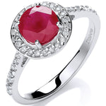 9ct White Gold 0.20ct Diamond, 0.70ct 5mm Ruby Ring