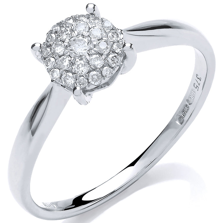 9ct White Gold 0.15ct Diamond Pave Solitaire Ring