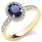 9ct 0.30ct Diamond & Oval Sapphire yellow Gold Ring