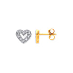 9ct Yellow Gold Cubic Zirconia Heart Stud Earrings