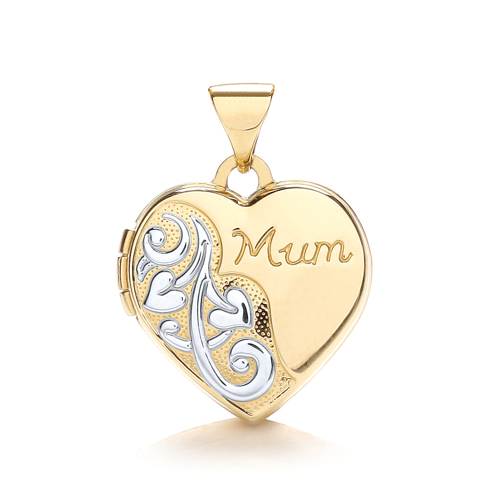 9ct Yellow & White Gold Heart Shape Mum Locket