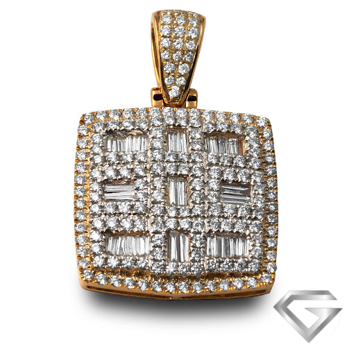 14K Yellow Gold 2.30ctw Baguette Diamond Square Dome Pendant