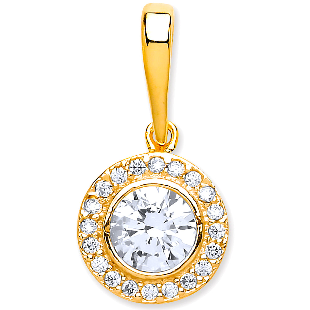 9ct Yellow Gold Halo Style Cubic Zirconia Pendant