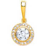 9ct Yellow Gold Halo Style Cubic Zirconia Pendant